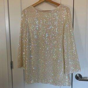 Oleg Cassini Black Tie Ivory Sequin Mini